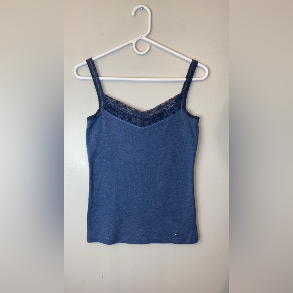 Y2K Tommy Hilfiger Navy Camisole with Lace Detail